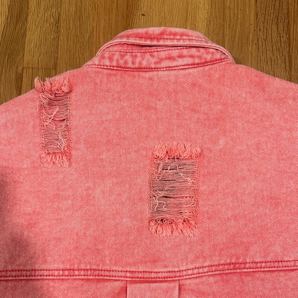 *last chance* Amazon | Frayed Oversized Pink Denim Jacket - Picture 15 of 16